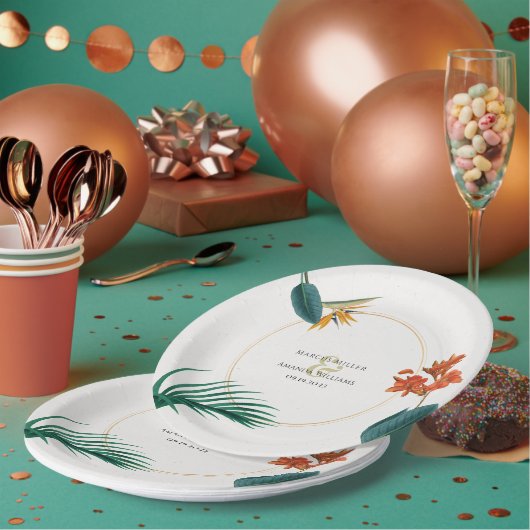 Fancy bruiloft tropische bloemen papieren bordje (Multi)