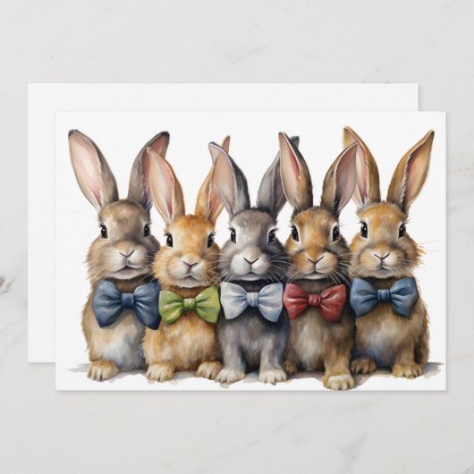 Fancy Bunny Bow Stropdas Waterverf Feestdagenkaart (Voorkant / Achterkant)