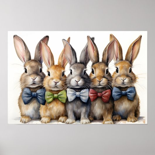 Fancy Bunny Bow Stropdas Waterverf Poster (Voorkant)