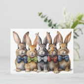 Fancy Bunny strik das waterverf Feestdagenkaart (Staand voorkant)