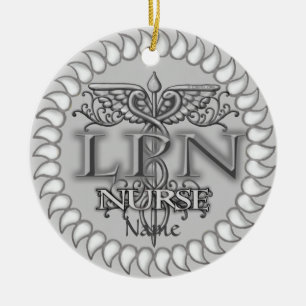Fancy Caduceus LPN-verpleegster Keramisch Ornament