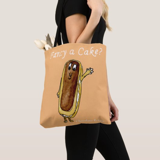 Fancy Cake Funny Chocolate Eclair Quirky Art Humor Draagtas (Dichtbij)