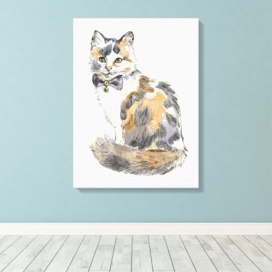 Fancy Calico Cat Canvas Afdruk (Insitu (Houten vloer))