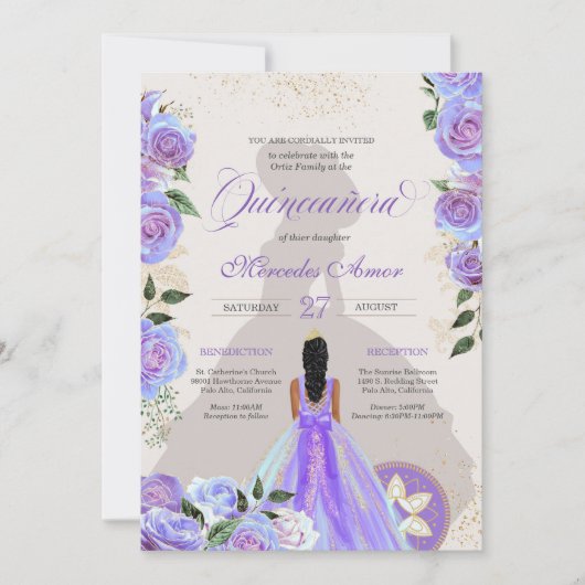 Fancy Charro Lavender Blue Quinceanera Invitation (Devant)