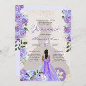 Fancy Charro Lavender Blue Quinceanera Invitation (Devant / Derrière)