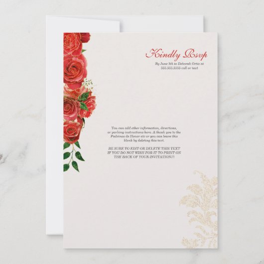 Fancy Charro Red Roses Quinceanera Invitation (Dos)