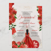 Fancy Charro Red Roses Quinceanera Kaart (Voorkant / Achterkant)