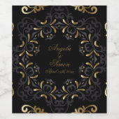 Fancy chic Black en Gold Baroque Lijst Weddenschap Wijn Etiket (Enkel label)