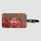Fancy Chic Glam Red Paint Drip Naam Monogram Bagagelabel (Voorkant (horizontaal))