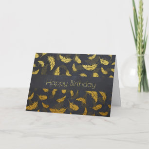 Fancy Chic Gouden Veren Op Zwarte Verjaardag Kaart