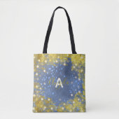 Fancy Chic Starry Glittery Blue en Gold Girly Draagtas (Voorkant)