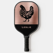Fancy Chicken Silhouette in Faux Copper n Black Pickleball Paddle (Voorkant)