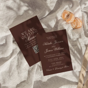 Fancy Chocolade Bruin Oude Geld QR Code Huwelijk Kaart