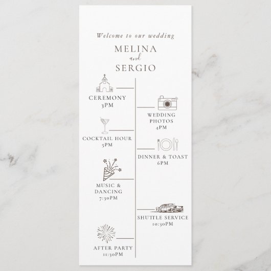 Fancy Classic Flowers tijdlijn bruiloft Programma (Voorkant)