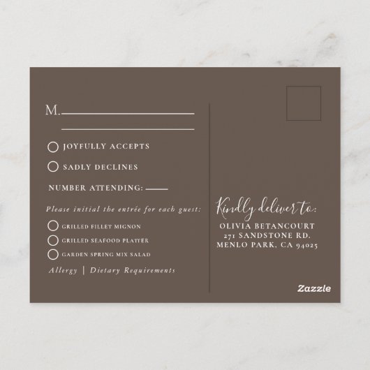 Fancy Classic Mariage Brown Menu Choix Répondre (Dos)