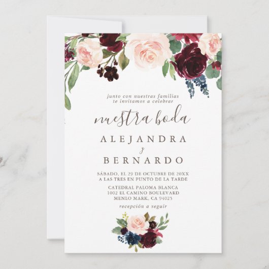 Fancy Classic Roses Nuestra Boda Invitation (Devant)