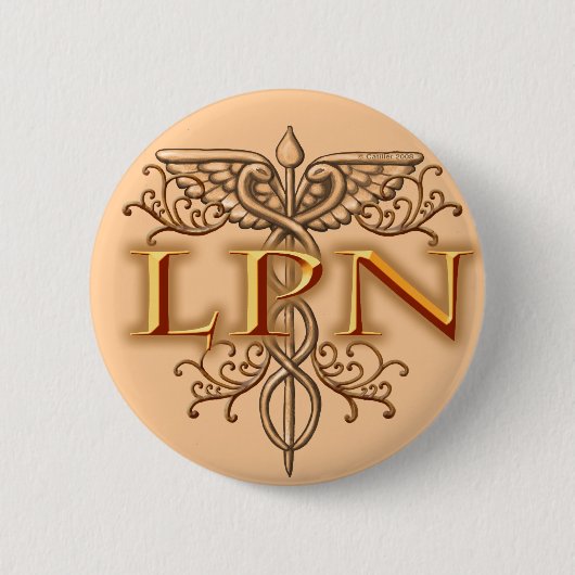 Fancy Copper Caduceus LPN Nurse Ronde Button 5,7 Cm (Voorkant)