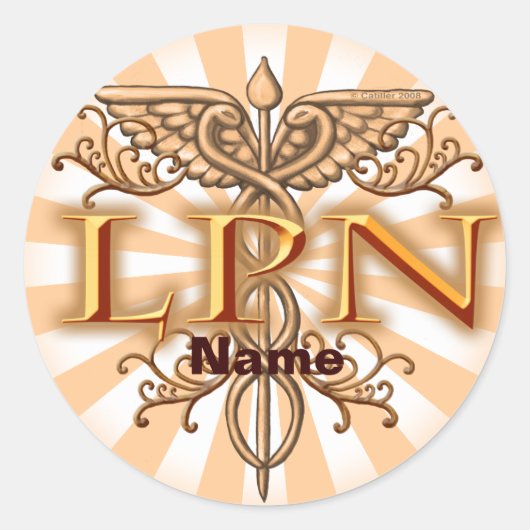 Fancy Copper Caduceus LPN Nurse Ronde Sticker (Voorkant)