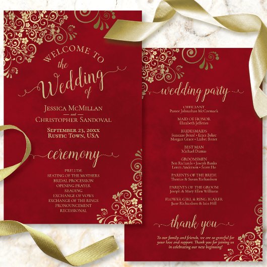 Fancy Crimson Red & Gold Budget Wedding Programme