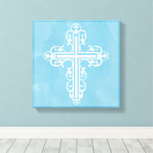 Fancy Cross Design Nr. 15 Blauw Canvas Afdruk (Insitu (Houten vloer))