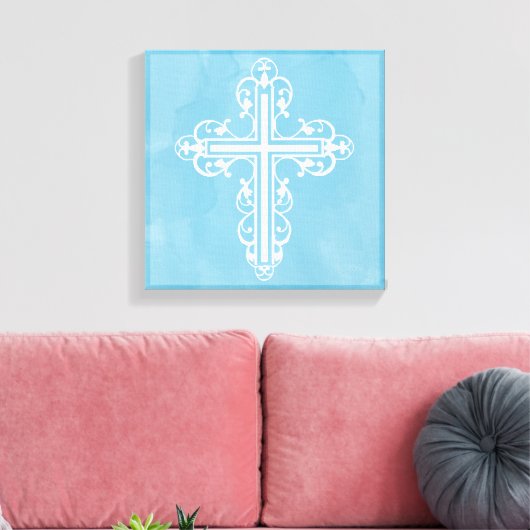 Fancy Cross Design Nr. 15 Blauw Canvas Afdruk (Insitu (Woonkamer))