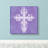 Fancy Cross Design Nr. 5 Paarse Canvas Afdruk (Insitu (Houten vloer))