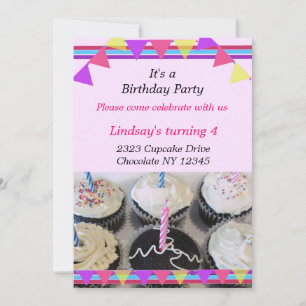 Fancy Cupcakes Birthday Party Invitation Kaart