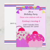 Fancy Cupcakes Birthday Party Invitation Kaart (Voorkant / Achterkant)