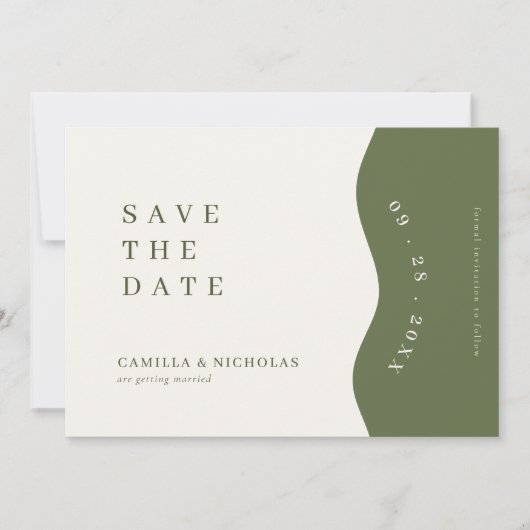 Fancy Curve Border Donker Olijfgroen Huwelijk Save The Date (Voorkant)