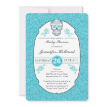 Fancy Damask Baby shower Invitation in Aqua
