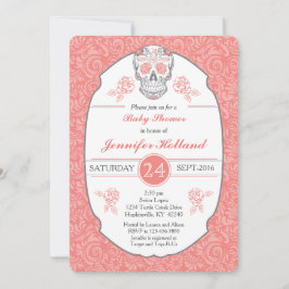 Fancy Damask Skull Baby shower Uitnodiging in Cora