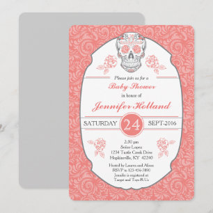 Fancy Damask Skull Baby shower Uitnodiging in Cora