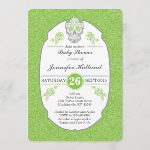 Fancy Damask Skull Baby shower Uitnodiging in het