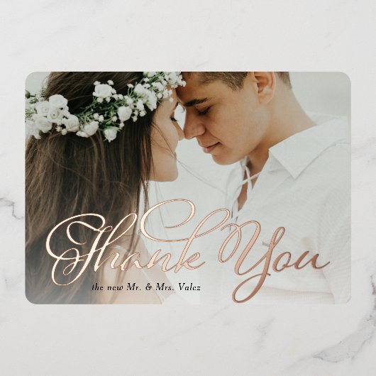 Fancy dank u bruiloft foto folie uitnodiging (Voorkant)