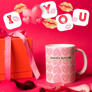 Fancy decoratief roodrood en roze hartpatroon latte mok