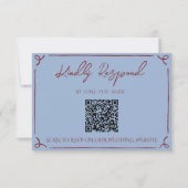 Fancy Deep Red Blue Frame Whimsy Wedding QR Code RSVP Kaartje (Voorkant)