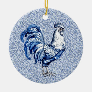 Fancy Delfts Blauwe en Witte Roosterkip Keramisch Ornament