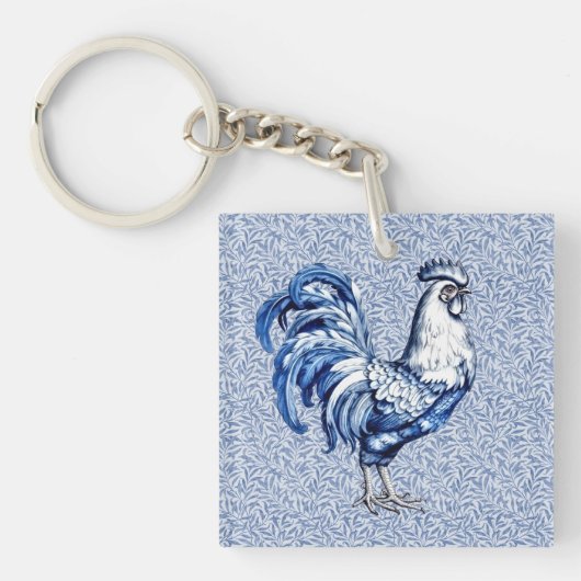 Fancy Delfts Blauwe en Witte Roosterkip Sleutelhanger (voorkant)