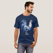 Fancy Delfts Blauwe en Witte Roosterkip T-shirt (Voorkant volledig)