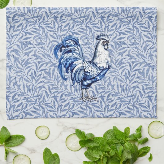 Fancy Delfts Blauwe en Witte Roosterkip Theedoek (Gevouwen)