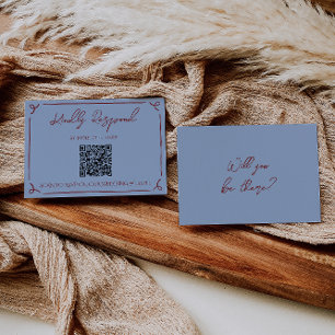Fancy Diep Rood Blauwe Frame Whimsy Huwelijks QR C RSVP Kaartje