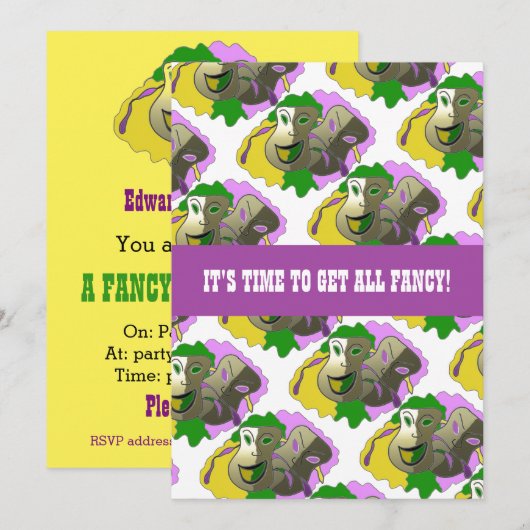 Fancy Dress Party nodigt uit met maskerpatroon Kaart (Voorkant / Achterkant)