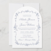 Fancy Dusty Blue Floral Boho Chic Arched Wedding Kaart (Voorkant)