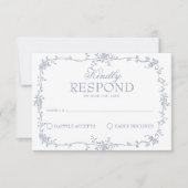 Fancy Dusty Blue Floral Boho Mariage RSVP (Devant)