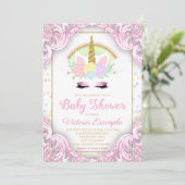 Fancy Eenhoorn Baby Meisje Douche Uitnodigingen (Staand voorkant)