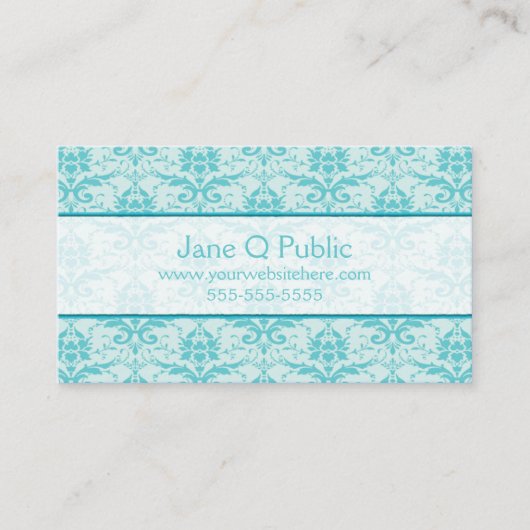 Fancy Eggshell Blue Damask Visitekaartje (Voorkant)