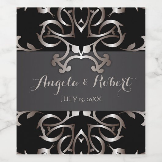  Fancy Elegant Bronze Black Baroque Wedding Wijn Etiket (Enkel label)