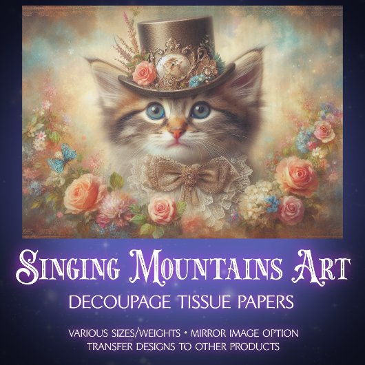 Fancy Elegant Feline Floral Decoupage  Tissuepapier