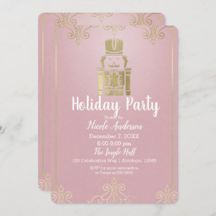 Fancy Elegant Pink & Gold Nutkraker Holiday Party Kaart