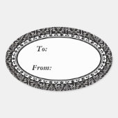 Fancy Elegant Zwart Wit Damask Design Ovale Sticker (Voorkant)